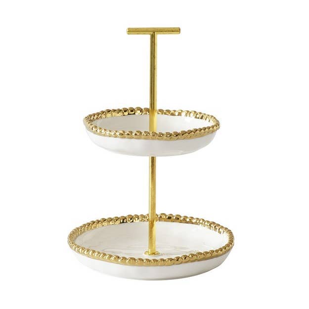 Mini Suporte de 2 Camadas - 15.2x15.2x22.9cm - GOLDEN SALERNO por atacado de Pampa Bay