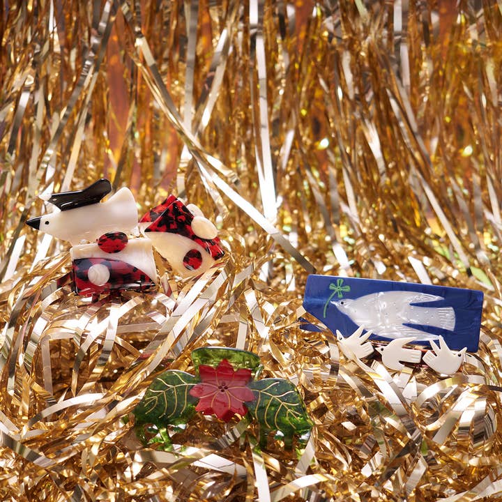 WINONA IRENE – Großhandel Haarclip – Damen – Kleine Yin Yang Weihnachtsklauen-Set aus Acetat mit Cranberry-Schildkrötenmotiv