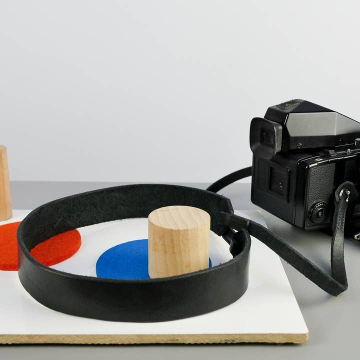 Wide Black Leather Camera Strap - Yosemite Stitched for wholesale by TILT//SHIFT Leatherworks