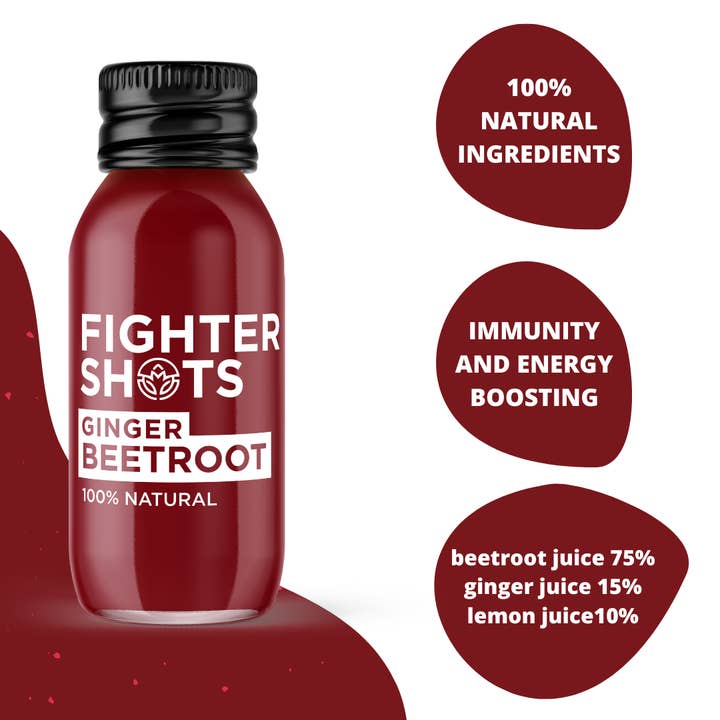 Fighter Shots - Wholesale Wellness Juice/Tonic - Fighter Shots 100% Vegan Ginger + Beetroot, 6 or 12 X 60ml