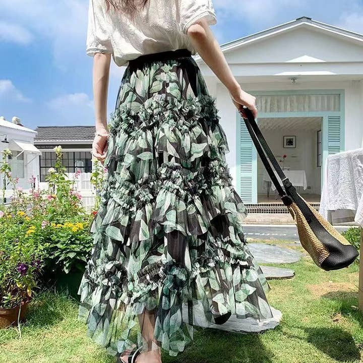 ACCITY - Wholesale Skirt - Women's - LAYERING TULLE SKIRTS WITH FLORAL PRINTS_CWBLS040014