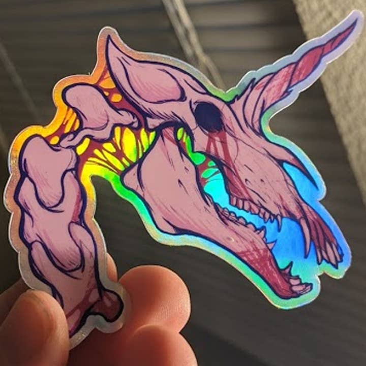 Goodbye Zach - Wholesale Phone & Laptop Stickers - Unicorn Skull Holographic Sticker