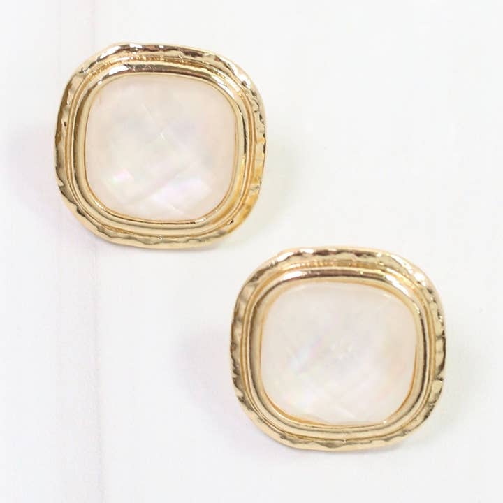 Caroline Hill - Wholesale Stud/Post Earrings - Siera Faceted Square Stud Earring Gold0