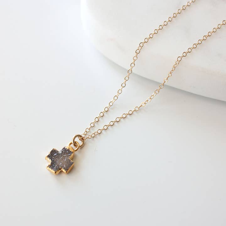 Pure Indigo Design - Vendita all'ingrosso Collana con ciondolo/pendaglio - Celeste Druzy - Collana con croce0