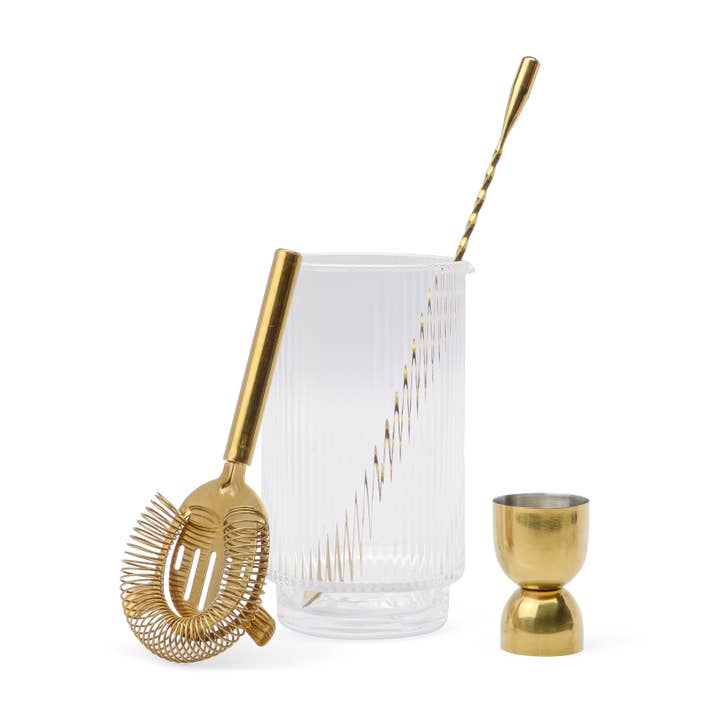 Here's How Bar Tool Set - Jigger, Strainer, Spoon, Beaker for wholesale by Designworks Collective