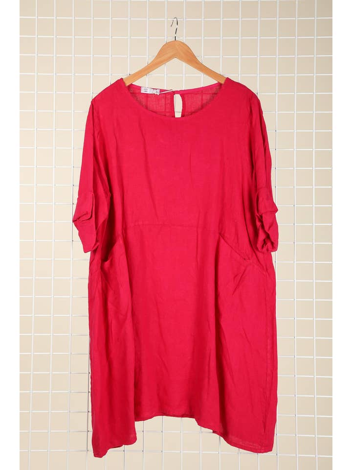 la maison des fibres naturelles - Wholesale Dress – Women's - Short linen dress with round neck 100% linen 67191