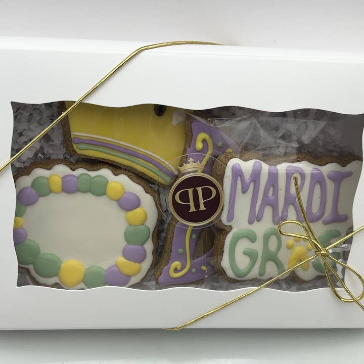 Mardi Gras Gluten Free Dog Treat Box (Small) for wholesale by The Posh Pup Bakery