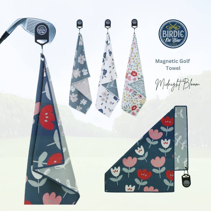 Serviette de golf aimantée Birdie On Nine Midnight Bloom pour la vente par Birdie On Nine