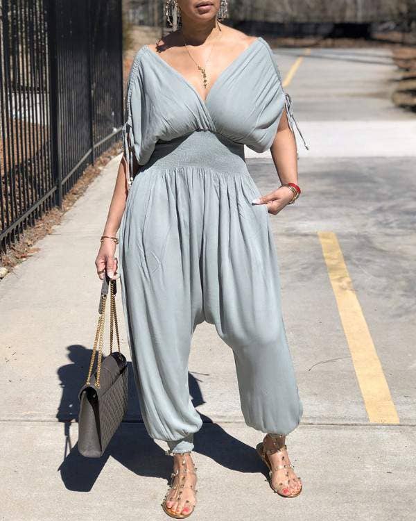 Queen Fashion - Wholesale Jumpsuit - Women's - drawstring ruched shirring waist jumpsuit0