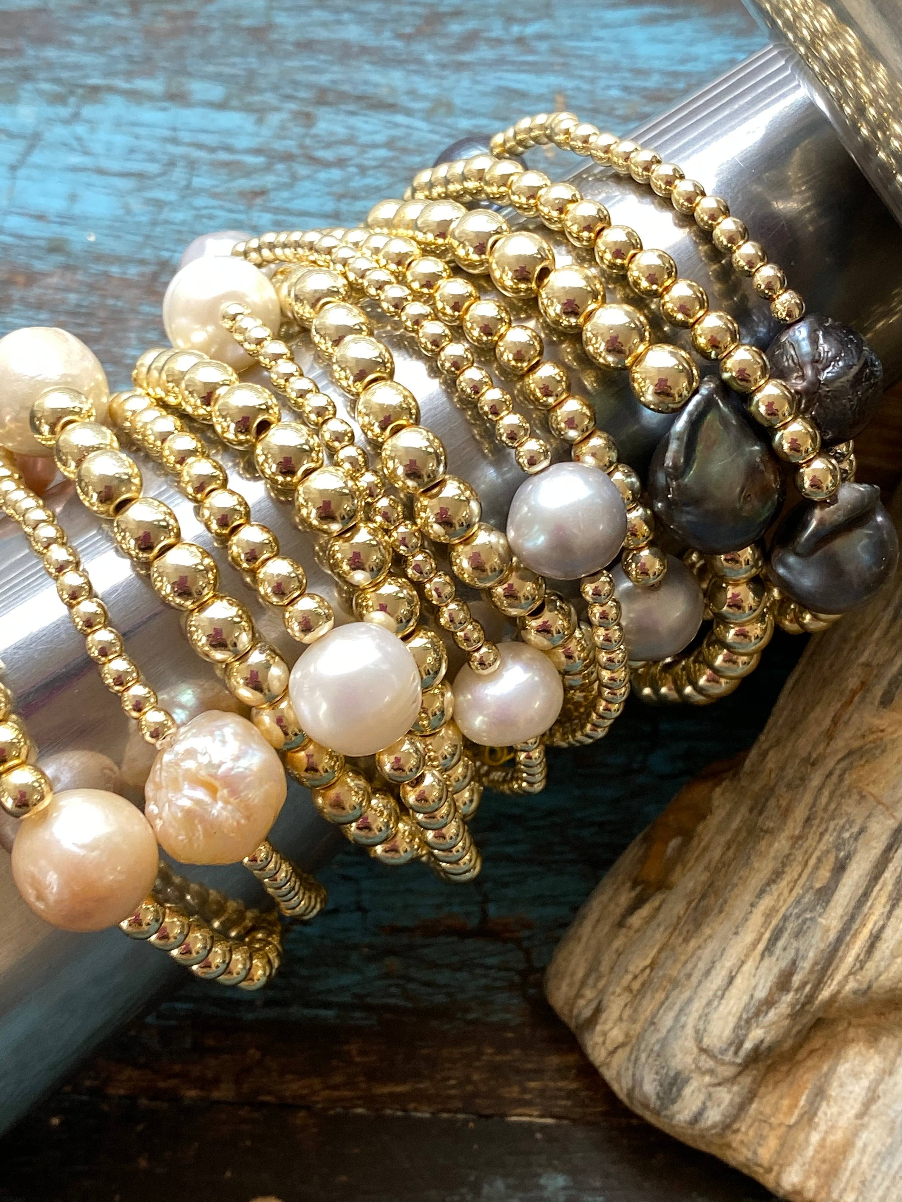 Hila – Pulseira de missangas por atacado – Pulseira de Contas de Hematite Dourada Esperança com Pérolas2