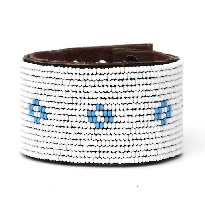 Large Light Blue Diamond Leather Cuff for wholesale by Swahili Coast