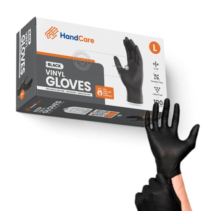 Gloves.com – Großhandel Reinigungshandschuhe – HandCare Vinylhandschuhe, puderfrei, schwarz, 3 ml, 100 Stück