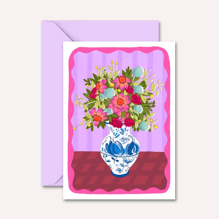 Pink Bouquet in Vase Card | Just Because, Any Occasion for wholesale by Natalie Lea Owen