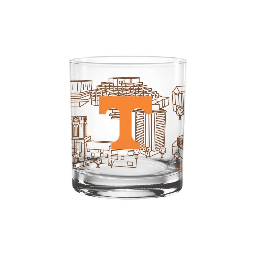 Indigo Falls - Wholesale Cocktail/Liquor Glass - 14oz Tennessee Volunteers Campus Line Art Rocks Glass