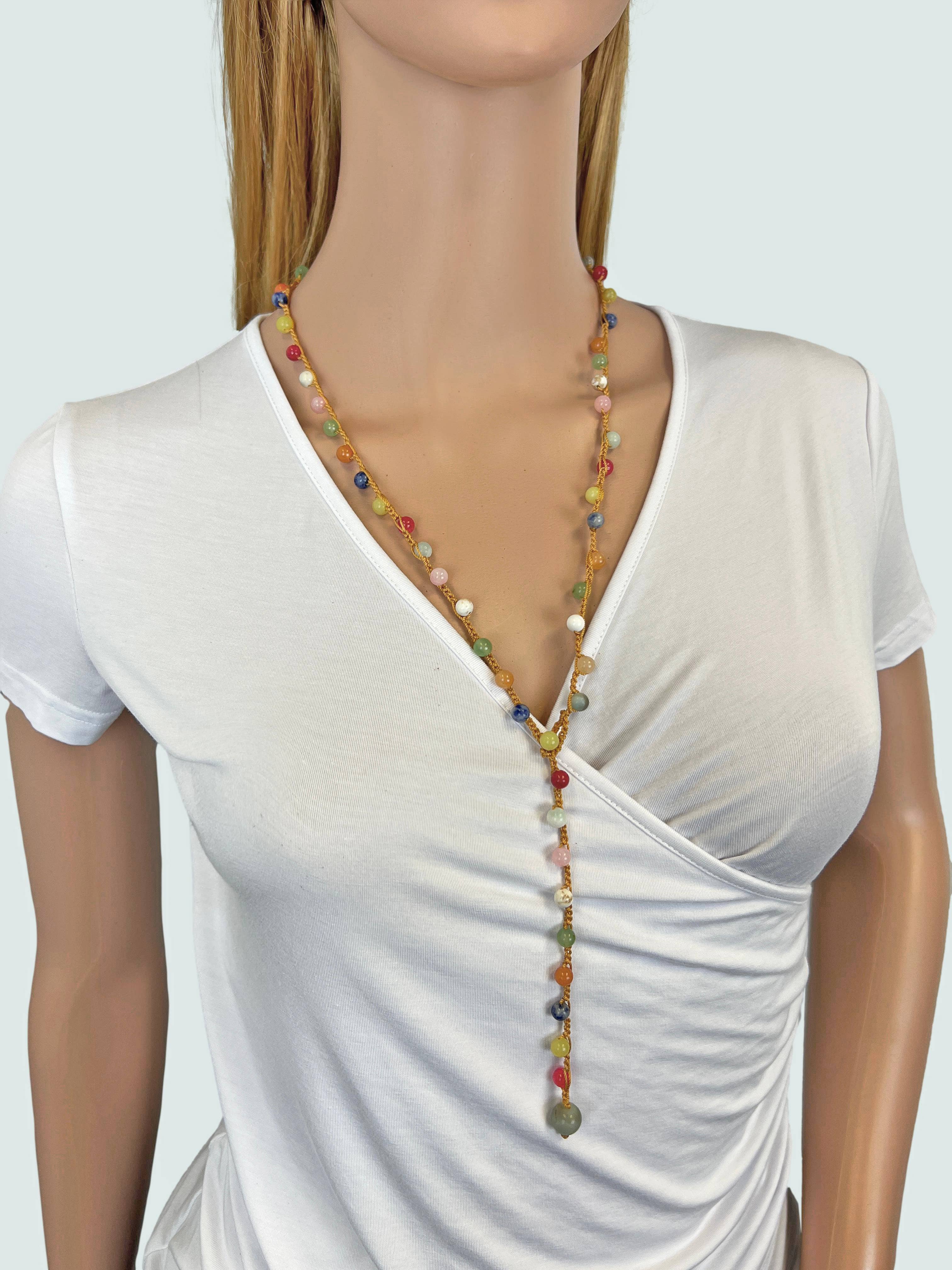 IST Jewelry - Wholesale Beaded/Pearl Necklace - Multi-Gem Stone Round Bead Crochet Long Layering Necklace5