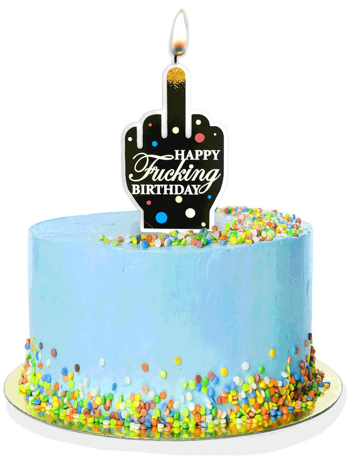 Happy Fucking Birthday FU Finger Candle for wholesale by Little Genie Productions
