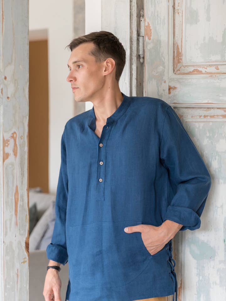 Camicia Nomad a Maniche Lunghe in Lino per la vendita all'ingrosso da parte di VADU Linen