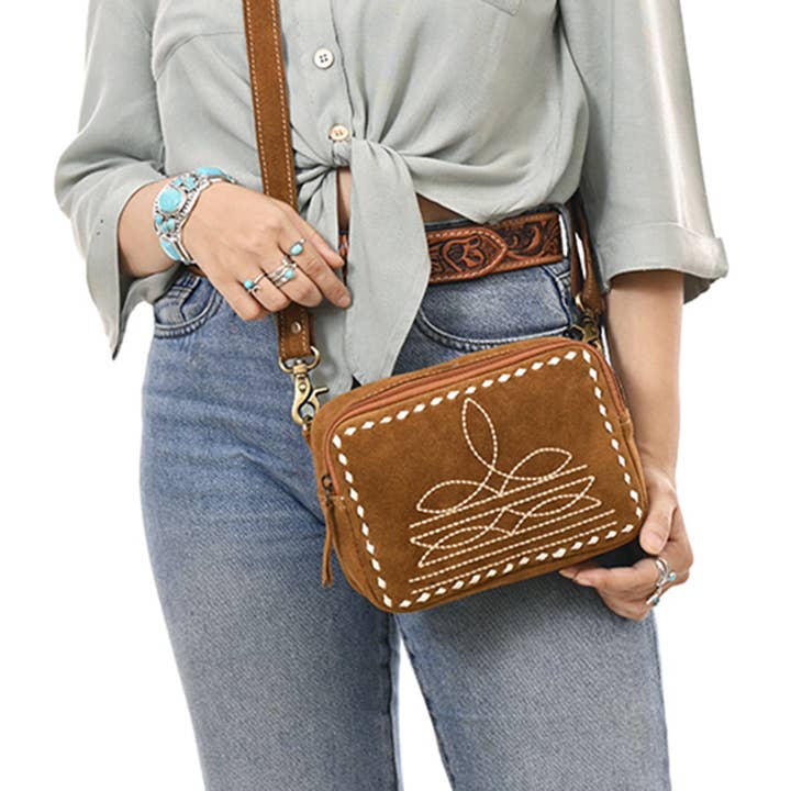 LS Western - Wholesale Crossbody Bag - Women's - ADBGA710 Suede Camera Bag - Western Stitch Detail with Adjustable Strap27