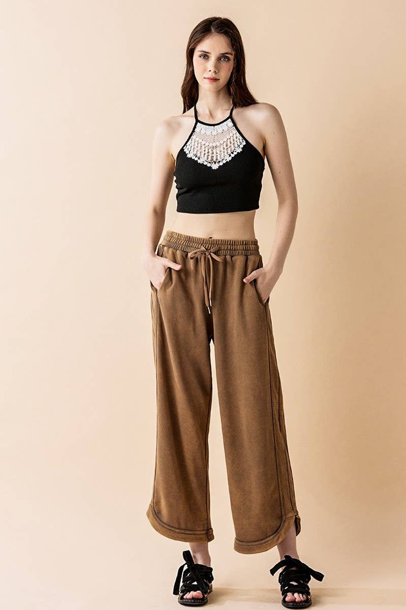 noflik - Wholesale Pants - Women's - Dolphin Tail Wide Leg Mineral Washed Pants - INP1023_5