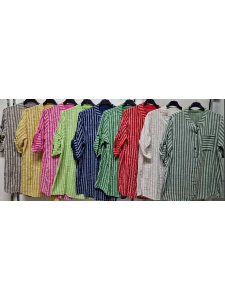 LOOWIE - Wholesale Button Down Shirt - Women's - POCH One Size Italian Gauze Cotton Striped Button Shirt