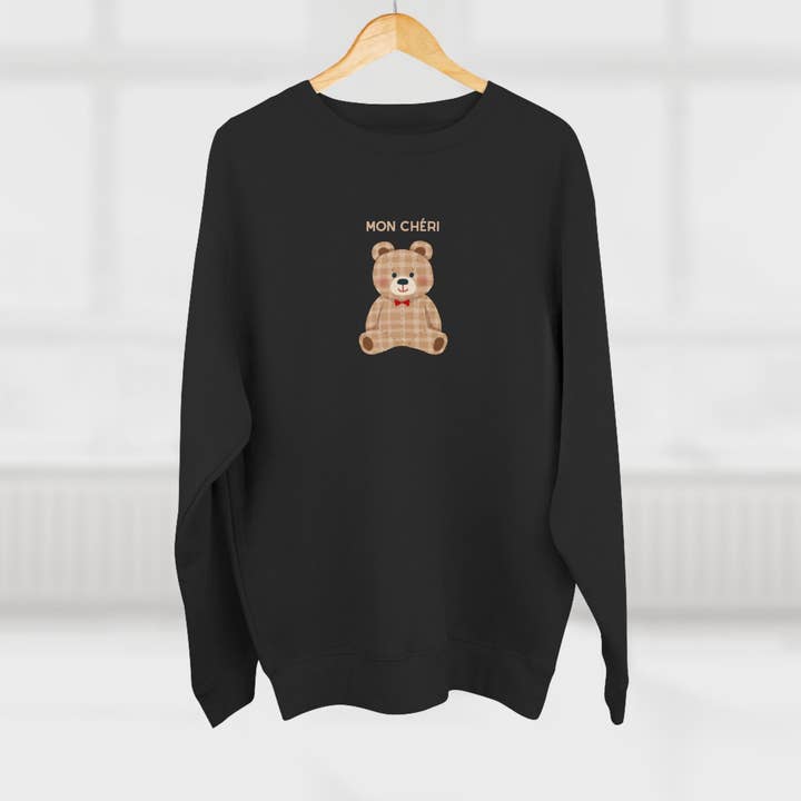 Teddy Bear Crewneck Sweatshirt — 'Mon Chéri' Plaid Bear Design for wholesale by MARA Style