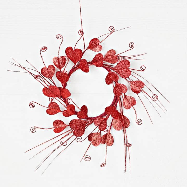 31296- 14in(6.5) Wreath-Glittered Hearts-Red for wholesale by Holiday Depot Inc.