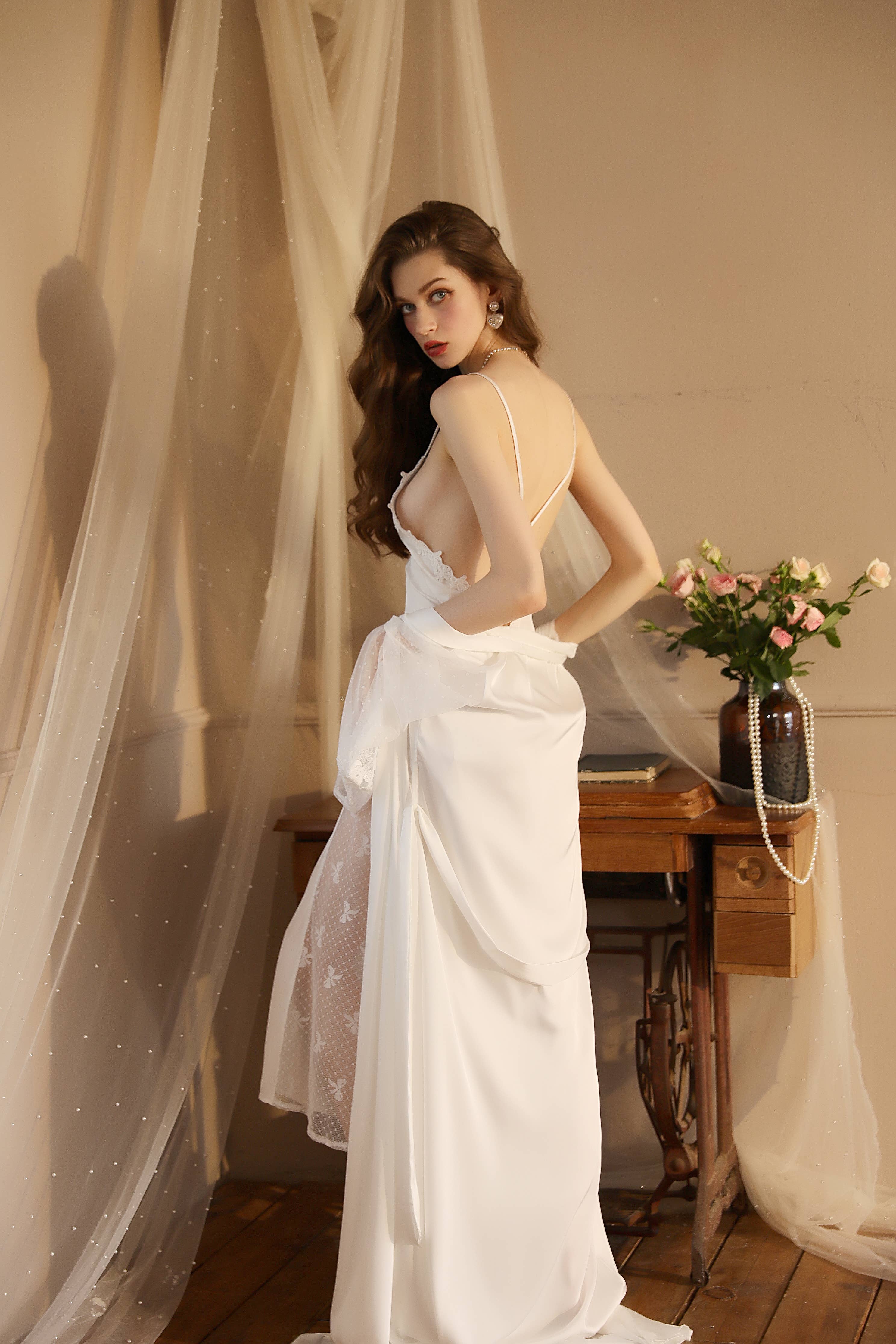 Sweetkama - Wholesale Robe - Women's - Lace Night Gown, Silk Robes,Bridal Party Robes,with babydoll1