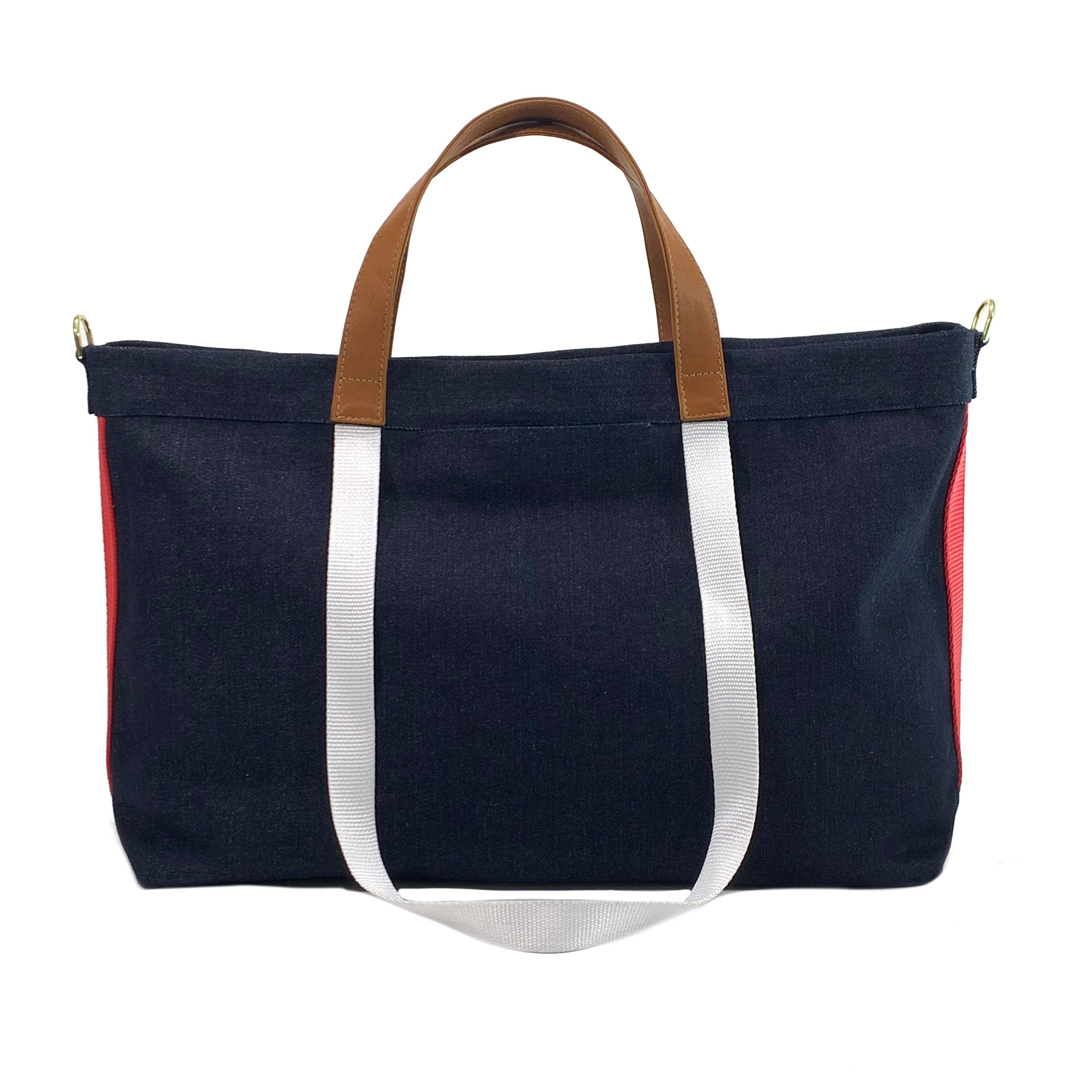 Manhattan Tote Denim with hot pink/light pink for wholesale on Faire0