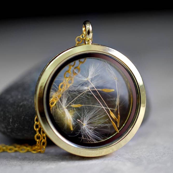 MadamLili - Wholesale Pendant/Charm Necklace - Dandelion Seed Glass Medallion Necklace - Gold plated7