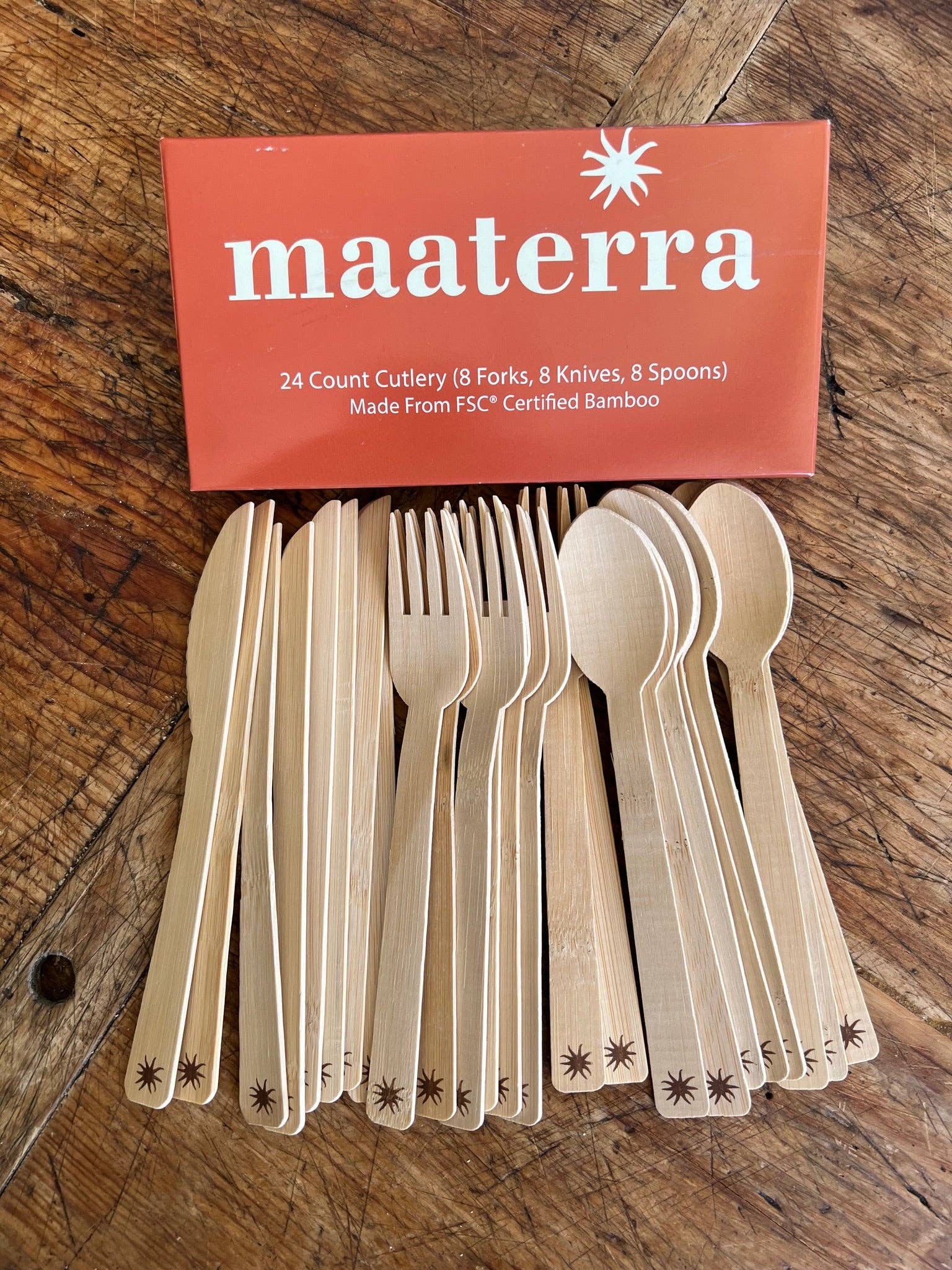maaterra - Wholesale Assorted Cutlery Set - Compostable Bamboo Cutlery Set | 8 Forks, 8 Knives, 8 Spoons3