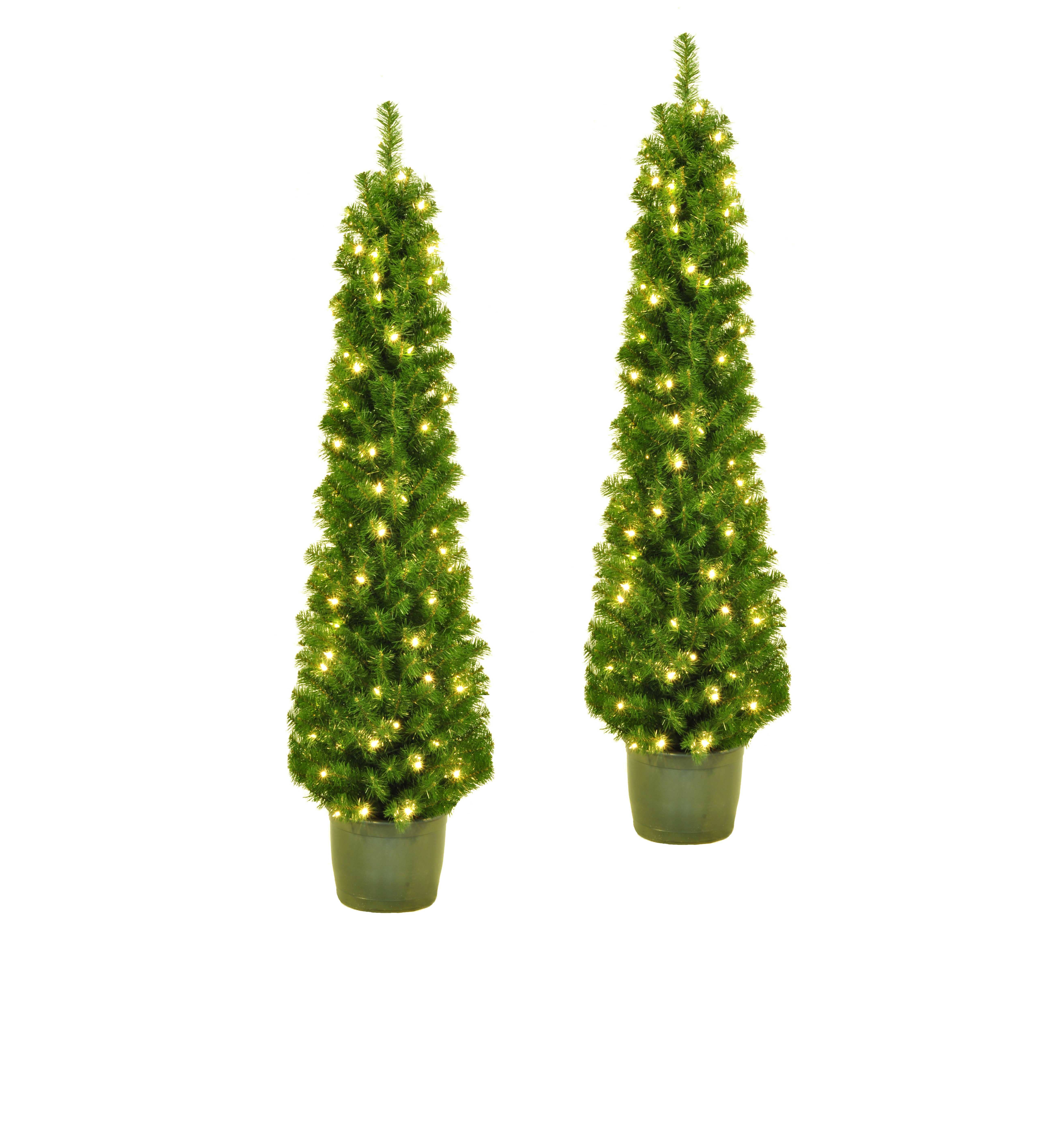 Kurt S. Adler, Inc. - Wholesale Christmas Decoration - 5'PRE-LIT POTTED PORCH TREE SET 2PC