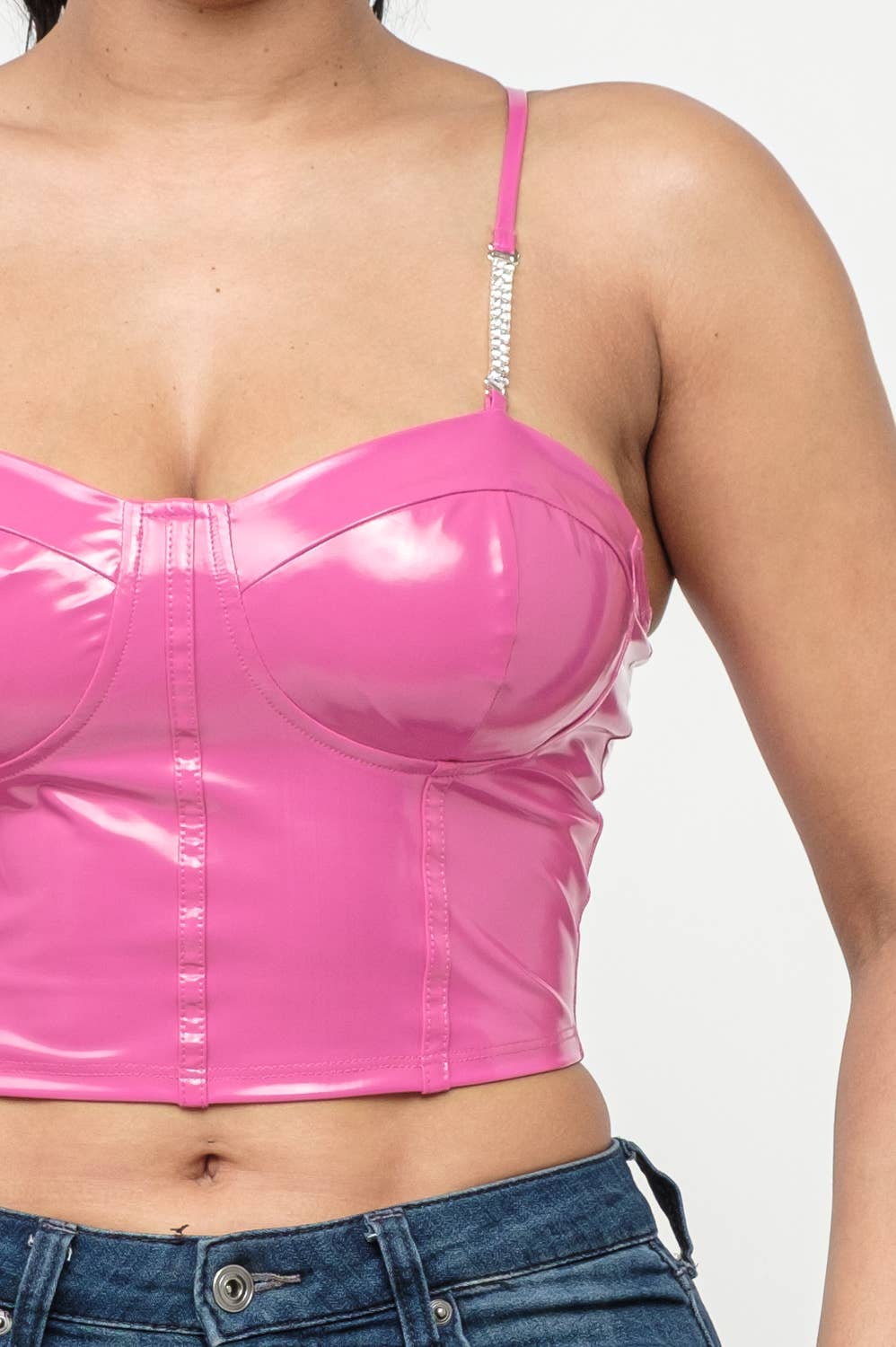 Julia by LoveJ - Wholesale Corset - Women's - Leather Solid Corset Style Chain Trim Strap Top5