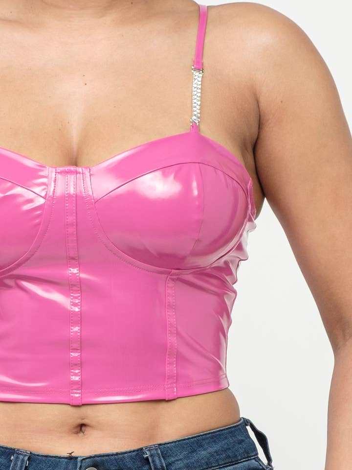 Julia by LoveJ - Wholesale Corset - Women's - Leather Solid Corset Style Chain Trim Strap Top5