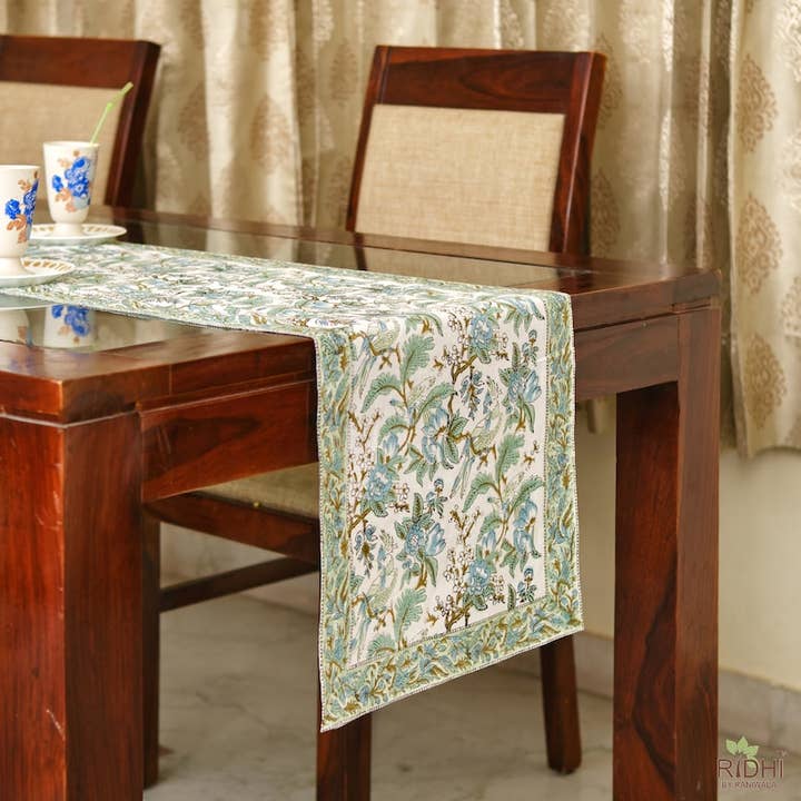 Fabricrush – wholesale Table runner – Sage and Russian Green Indian Hand Block Print Table Runner2