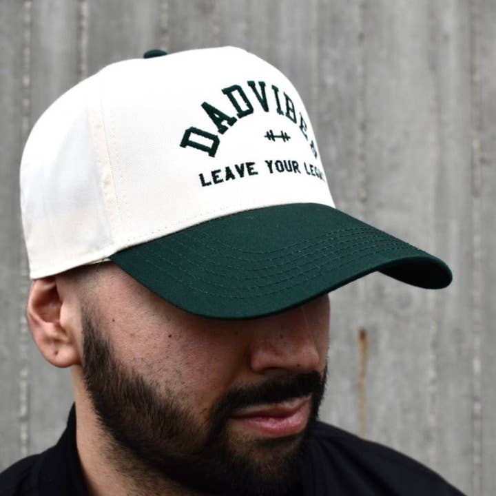 Dadbod Apparel - Wholesale Baseball Cap - Men's - DadVibes 5 Panel Hat (Cream/Green)