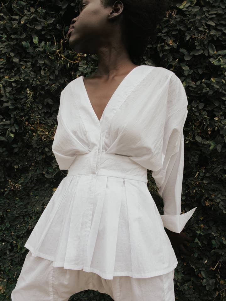 The Ray geplooide katoenen top - Ghost White voor wholesale door State of Georgia