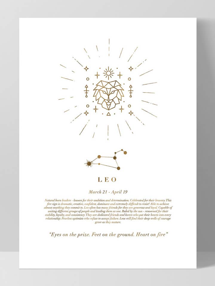 Impresión del horóscopo Leo Scandi. Póster dorado de Celestial Star Sign para venta al por mayor de PRINT AND PROPER