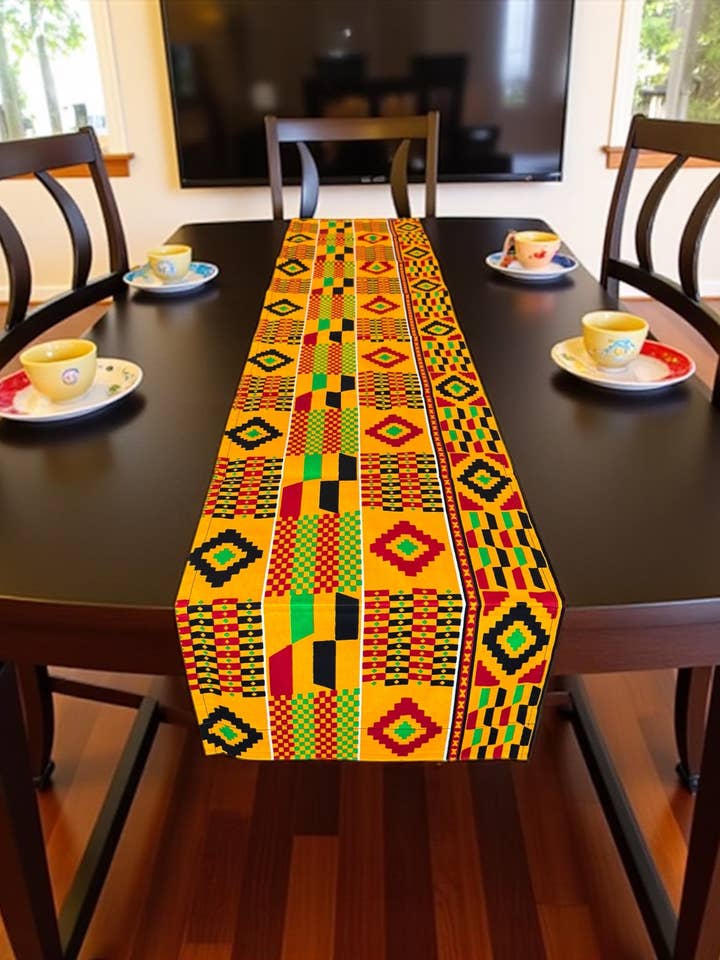African print table runner - Table cloth - Orange kente for wholesale by AfricanFabs