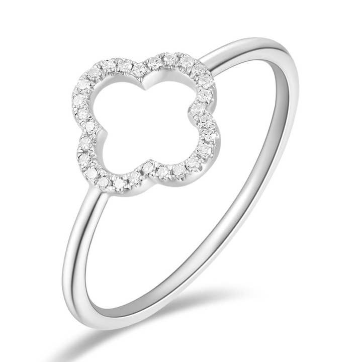 Clover Ring with Diamonds, 18K White Gold for wholesale by Leaf Jewelry