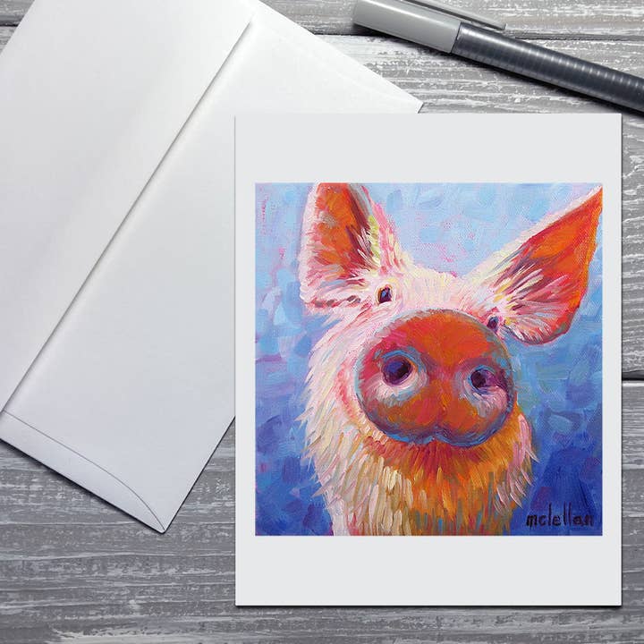 Pig 3 Note Card with Envelope for wholesale by Betsy McLellan Art