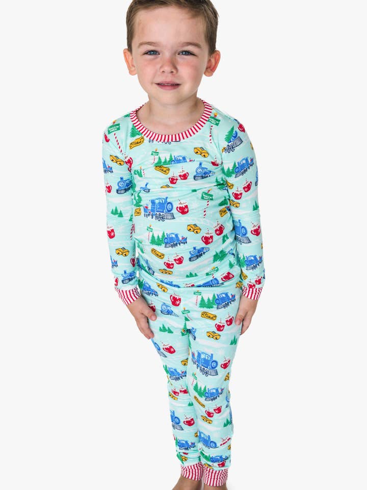 Blue SoftSnooze™ Kids Bamboo Viscose Snowy Train Tracks Long Sleeve Pajama Set
for wholesale on Faire1