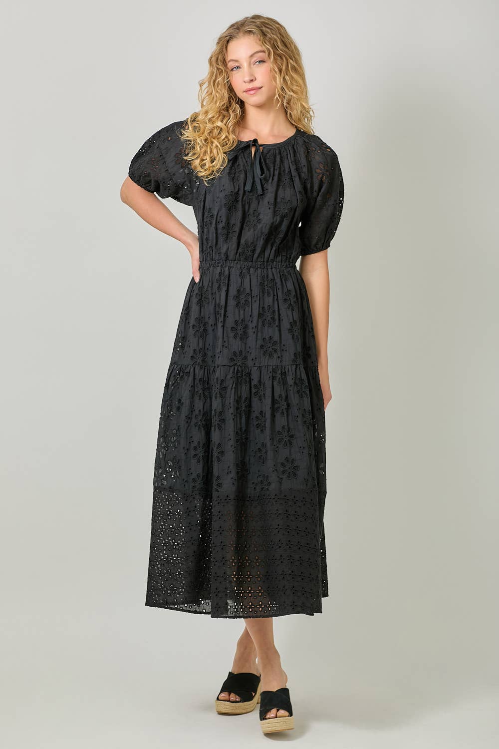 Mystree - Wholesale Dress - Women's - 61037 Puff Sleeve Tiered Eyelet Dress11