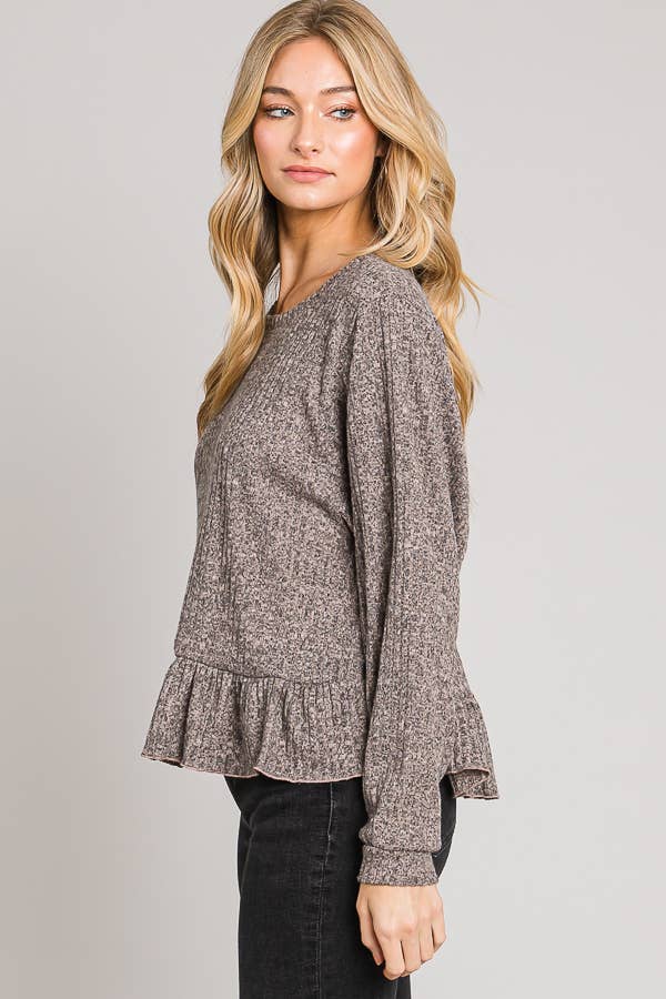 Cerule - Vendita all'ingrosso Top in maglia - Donna - Top a maniche lunghe con orlo increspato12