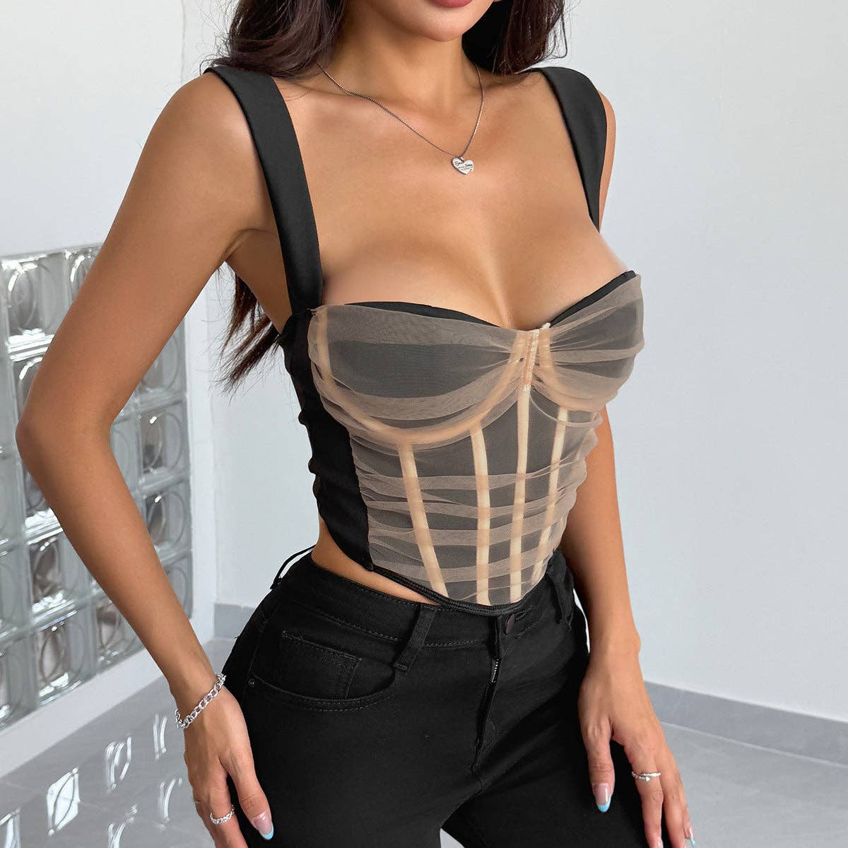 Marayn - Wholesale Corset - Women's - Mesh Corset Top Edgy Sexy  Bold12