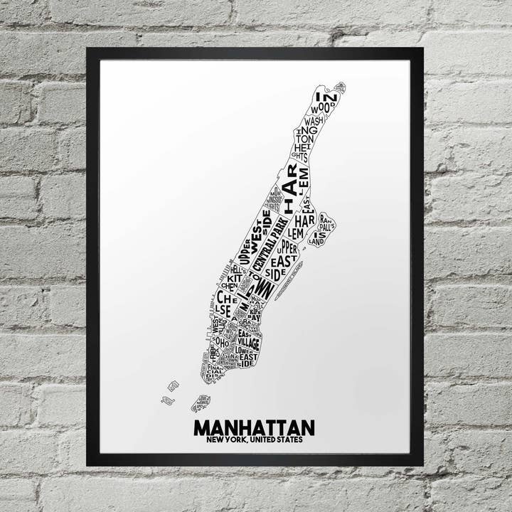 Manhattan New York Quartier Typographie de la ville Imprimer pour la vente par Damon D Chan