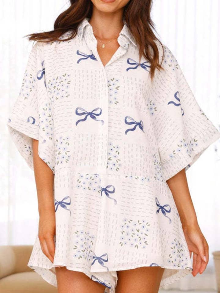 WHITE Printed Bow Romper for wholesale on Faire1