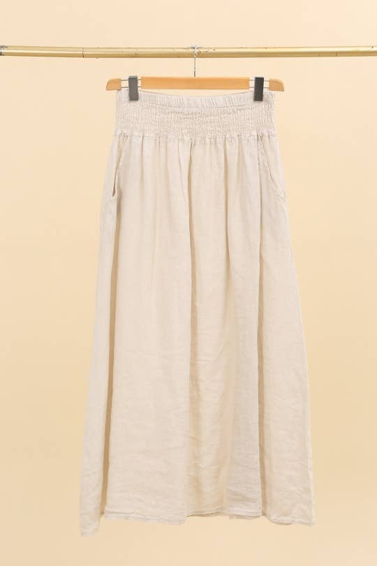 NAÏS PARIS - Wholesale Skirt - Women's - LONG SKIRT WITH SMOCKED WAIST AND POCKETS 100% LINEN
