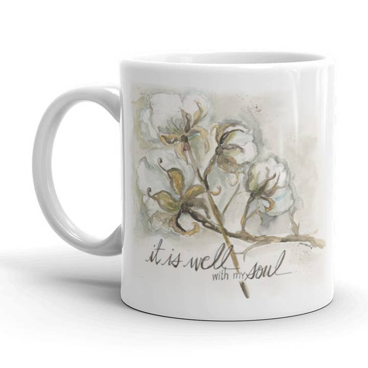 Cotton Boll Ceramic Mug for wholesale by From The Heart Art