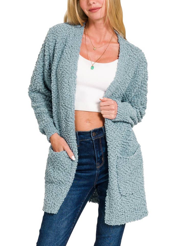 Vanilla Monkey - Wholesale Cardigan - Women's - Long Sleeve Popcorn Sweater Cardigan With Pockets