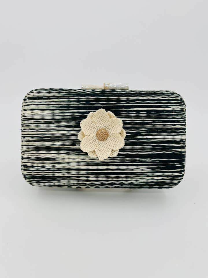 Black Handwoven Buri Palm Clutch Bag - Pick A Handle for wholesale by Ann Gaylord Bags